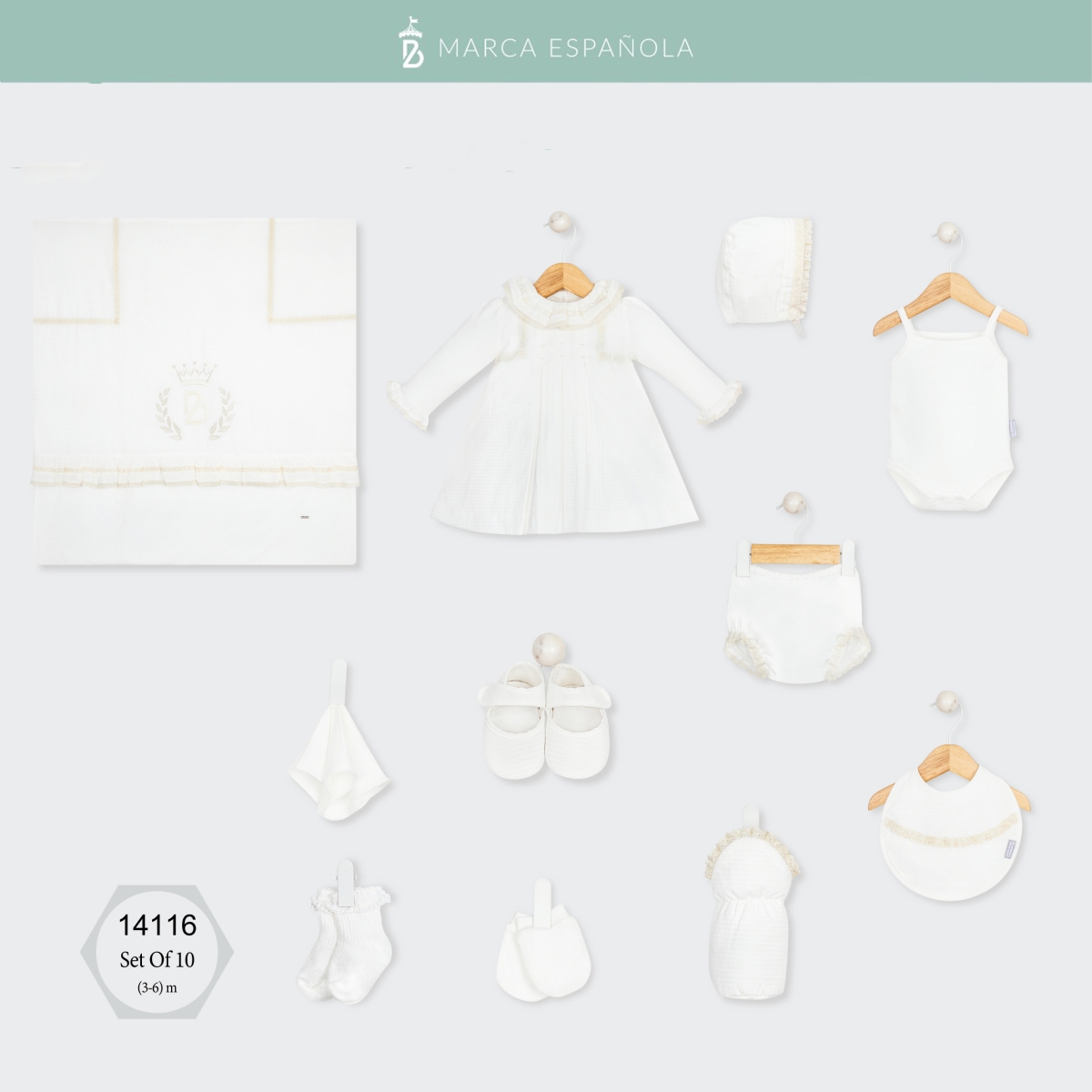 BABYDOLA-14116  ZIBIN SET-ECRU